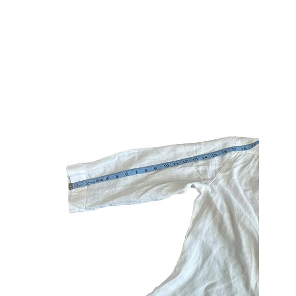 Sigrid Olsen Blouse White Linen Lagenlook V-Neck Relaxed 3/4 Sleeve Medium - Picture 10 of 11